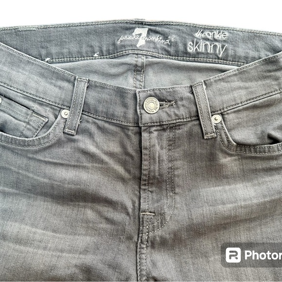 7 For All Mankind Women’s The Ankle Skinny Jeans Faded Light Gray Denim Size 25 - Picture 3 of 4